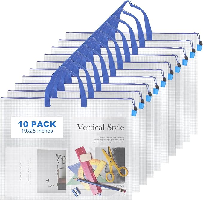 JMIATRY 10 PCS Plastic Art Portfolio Bag 18 x 24 Inch Art Portfolios Folder Case Blue Art Poster Storage Bag Container for Poster, Scrapbook, Keepsake and Bulletin Board