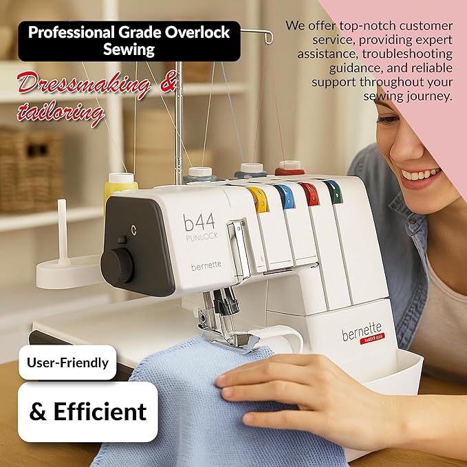 Bernette B44 Funlock Overlock Serger Sewing Machine | Threads Bundle, Scissors, Rotary Cutter, Needles, Foldable Cutting Mat | Heavy Duty Stitching & Quilting Performance | Beginners to Professional