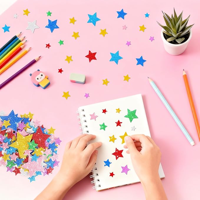 1376 Pcs Foam Stickers Glitter Shape Stickers Colorful Stars Sticker Self Adhesive Geometric Sticker for Crafts Supplies DIY Art Project Scrapbooking Home Decor(Star)