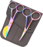 Small Embroidery 4.5 Inch Scissors Set of 2 Kit - Mini Double Bend Offset Duckbill and Double Bend Long Applique Needlepoint Blade with Pouch Sleeve (Rainbow)