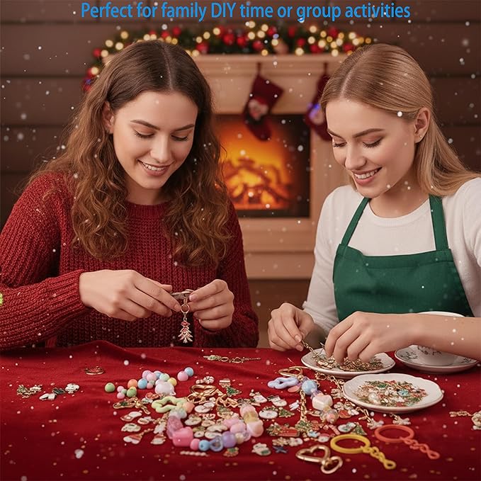 Christmas DIYJewelry Making Set 364 Pieces – Includes 156 Charms, 150 Jump Rings, 25 Extender Chains, 20 Keychains, 10 Crimp Tubes, 3-Inch Beading Wire, Support Ring & Jewelry Pliers(for parents)