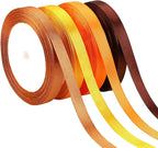 DECYOOL Fall Ribbons, 4 Rolls 100 Yards Fall Satin Ribbons 10mm Wide Autumn Thanksgiving Ribbon for Gift Wrapping and DIY Crafts (Orange, Yellow, Brown)