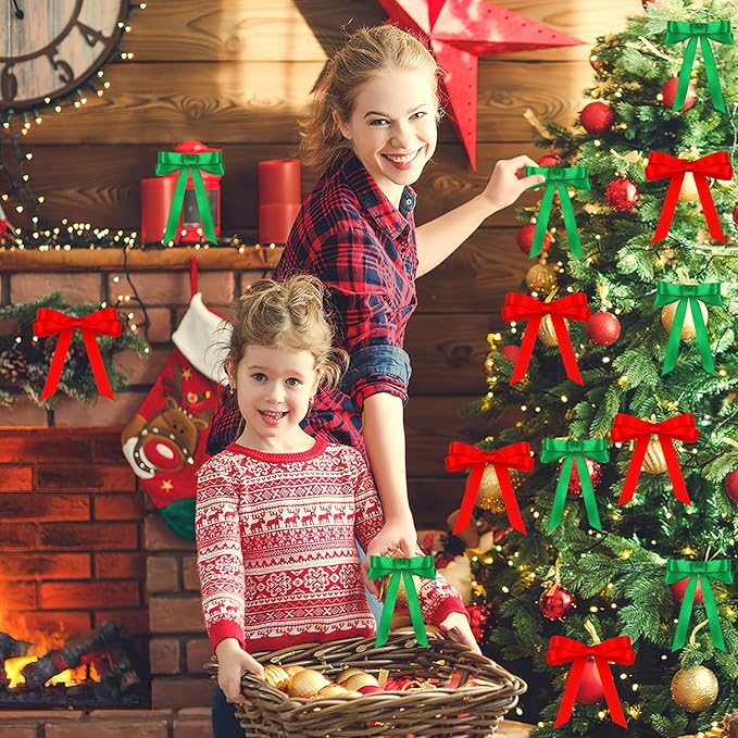 Christmas Ribbons, DECYOOL 4 Rolls 100 Yards Christmas Satin Ribbons 15mm Wide Holiday Craft Ribbons for Gift Wrapping and Xmas Decoration, Red & Green