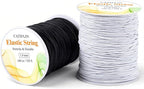 CATIFLIN Elastic String for Bracelets 2 Rolls 1mm 656FT, Stretchy Cord for Beading, Jewelry Making, Pony Beads, Charms, DIY Crafts, Black and White Nylon Thread, Strong Bracelet Supplies