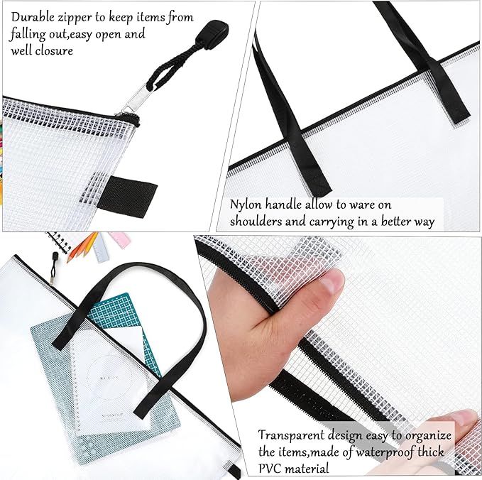 Frienda 10 Pieces Art Portfolios Bags Waterproof Portfolios Posters Storage Supply Bags with Zipper and Handle for Art Artworks, Bulletin Boards, Charts and Teaching for Back to School (19x25 Inches)