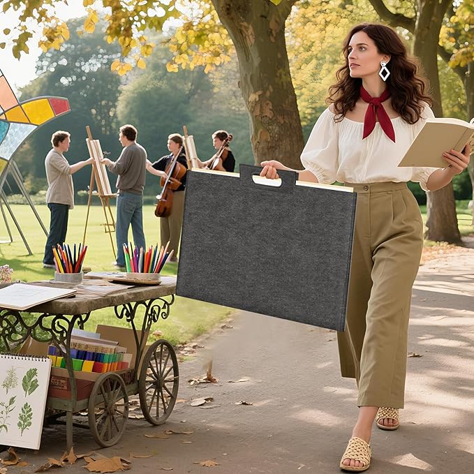 ZKOO Felt Art Portfolio Bag, Large Art Portfolio with Handles, Sturdy Artist Storage Bag for Artwork, Poster, Sketching, and Drawing (24 x 36 inch)