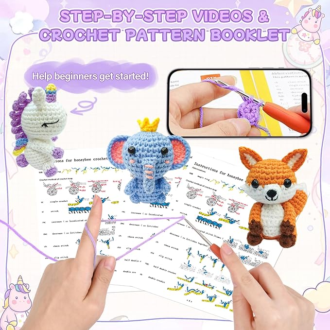 Mobelixy 6PCS Crochet Kit for Beginners, 2026 Christmas Knitting Kit with Step-by-Step Video Tutorials, Beginner Crochet Kit for Adults