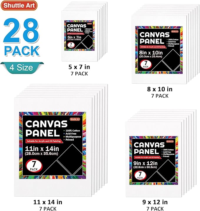 50 Pack Canvas Painting Kit, Shuttle Art Painting Supplies with 28 Multi Sizes Canvas Boards for Painting and 22 Tools including Paint Brushes, Palette, Painting Knives for Acrylic, Oil, Gouache Paint