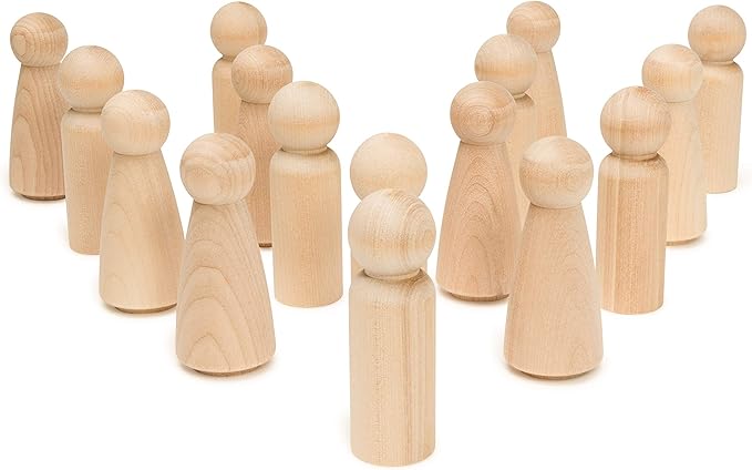 Wooden Peg Dolls 3-½", 5 Mom & 5 Dad Set, Unfinished Birch Wooden Figures for People Crafts & Wedding Cake Toppers, by Woodpeckers