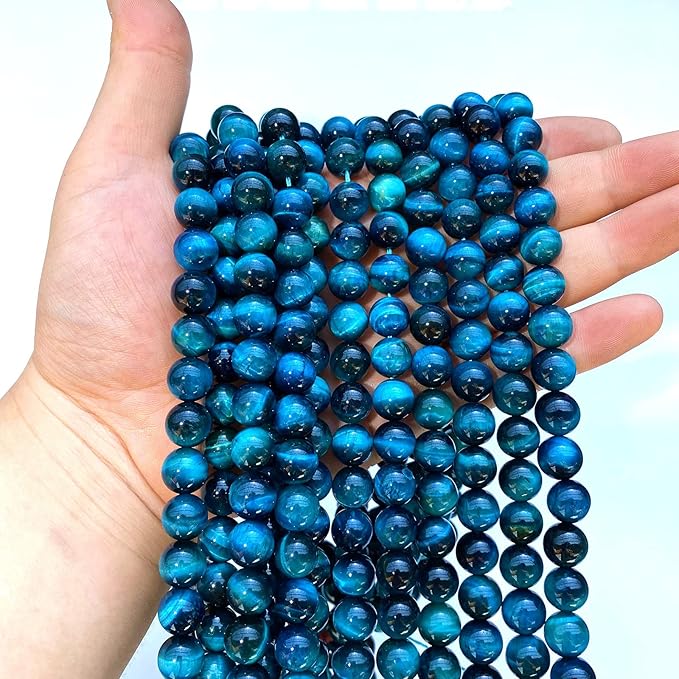 10mm 36PCS Blue Tiger Eye Beads Natural Stone Gemstone Spacer Loose Beads for Jewelry Making DIY Bracelet Semi Precious Beads Strand 15 inches