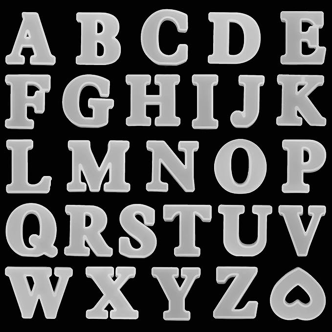 27 Pack 2.5 Inch Letter Mold 26 Pcs English Letter Mold + Heart Mold Alphabet - Resin Casting Silicone Molds for Home Decor & Candle Making Wave Spiral Mold