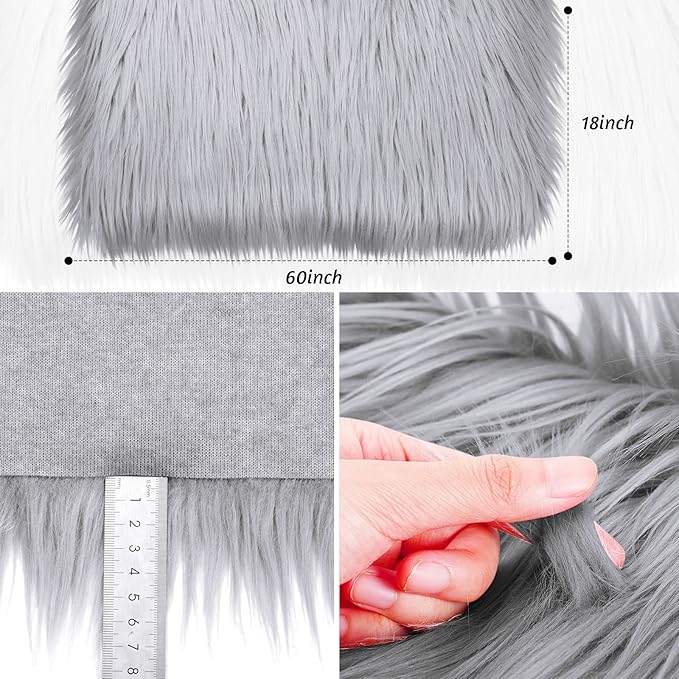 Tatuo 60 x 18 Inch Platinum Grey Faux Fur Fabric Christmas Fluffy Fuzzy Craft Fake Fur Cuts Shaggy Synthetic Plush Patch Sewing DIY Winter Halloween Costume Gnome Beard Miniature Dolls Rugs Mats Gift