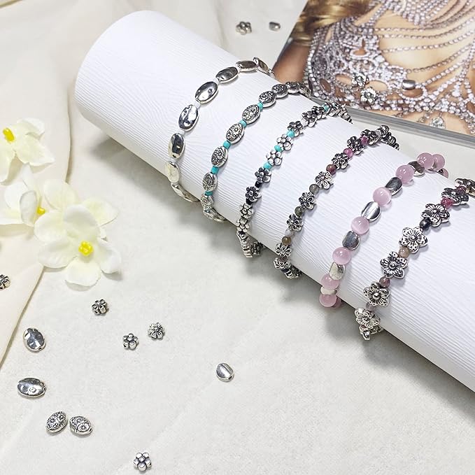 Tibetan Silver Spacer Beads - 240pcs Set for Adults' Jewelry Making - Flat, Small Seed Beads for Necklaces, Earrings & Bracelets