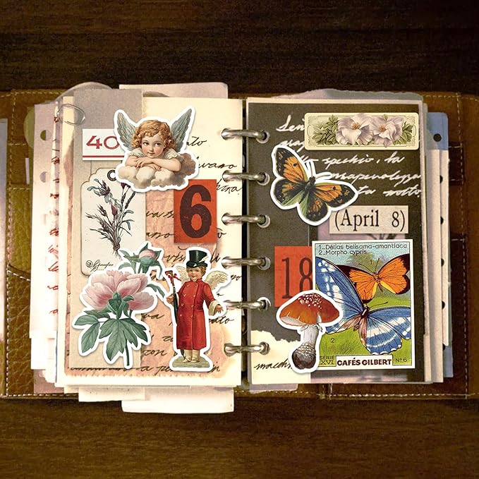 32 Sheets Pre-Cut Vintage Washi Stickers & 20 Scrapbook Papers Ephemera - Retro Angel Sunflower Designs for Junk Journals Scrapbooking