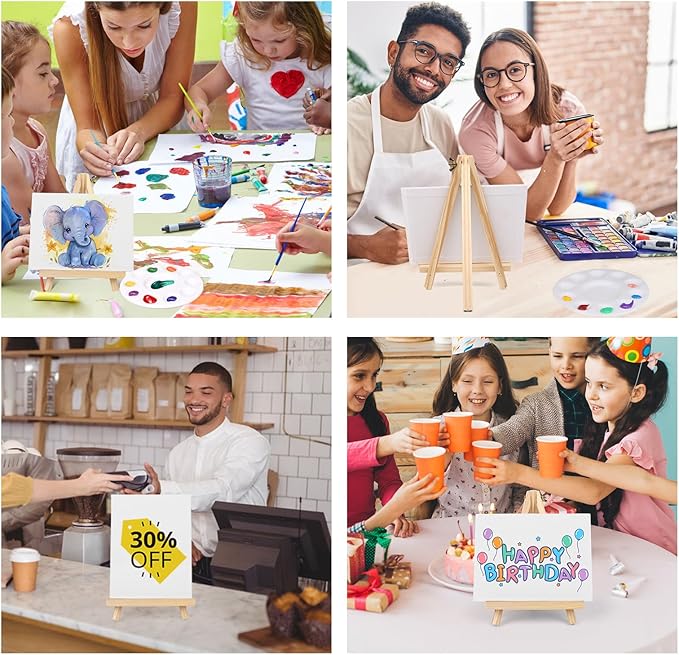 AROIC Canvas and Easel Set,Art Painting Set with 78 Pack (6 PCS 9" Wood Easels, 60 Brushes, 6 Canvas Boards and 6 Palette) Painting Supplies kit for Kids & Adults to Painting Party