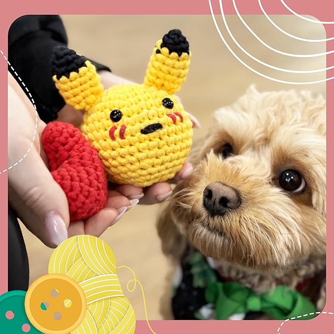 Pika-Doo Crochet Kit | Beginner Level | Great for Couples, Date Night, Kids, Adults, & Anime Lovers | DIY Gift Kit | Heart Included | Instructions, Yarn, Hook, Video & Written Tutorial