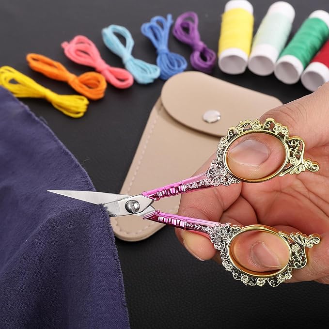 Sewing Embroidery Scissors, Sharp Tip Crochet Scissor with Cover for Craft Artwork Needlepoint Cross Stitch Thread Yarn Paper Cutting Handicraft DIY Tools, 4.5in Pink Shears