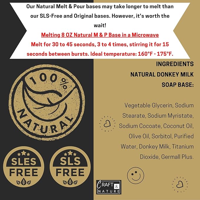 Craft & Nature 4 LB All Natural Unscented Donkey Millk Moisturizing Glycerin Melt And Pour Soap Base for Making