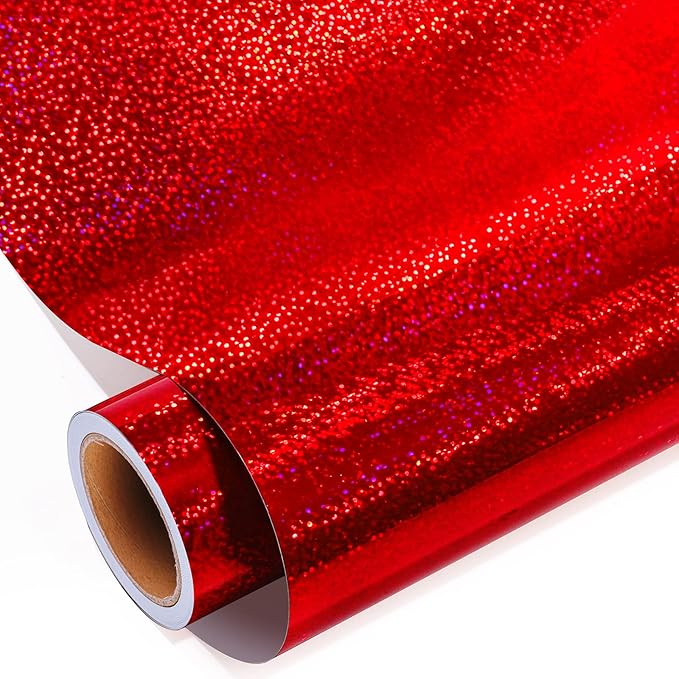 Girafvinyl Holographic Vinyl 12' x 10FT Glitter Vinyl Permanent Adhesive Roll - Red Holographic DIY Home, Car Decorations, Tumbler