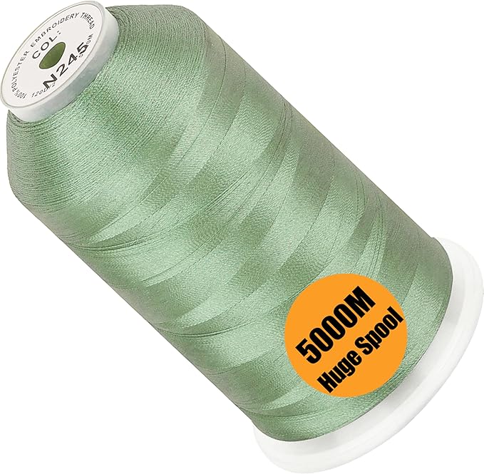 New brothread - Single Huge Spool 5000M Each Polyester Embroidery Machine Thread 40WT for Commercial and Domestic Machines - Opal Green (Janome Color)