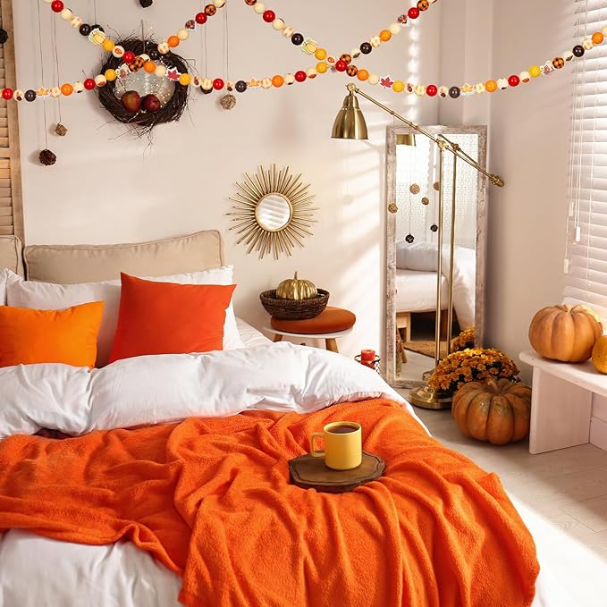 Huwena 200 Pieces Thanksgiving Wooden Beads Buffalo Plaid Wood Fall Beads Turkey Pumpkin Maple Leaf Wooden Bead Natural Round Spacer Bead for DIY Crafts Decor