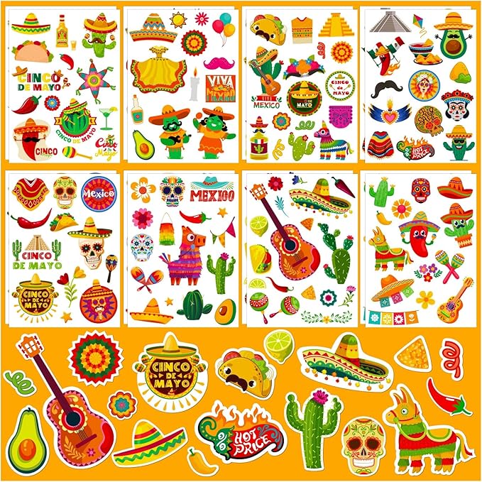 Cinco De Mayo Stickers for Kids, 236Pcs Funny Mexican Fiesta Stickers for Mexican Taco Party Favors Boys and Girls Gifts
