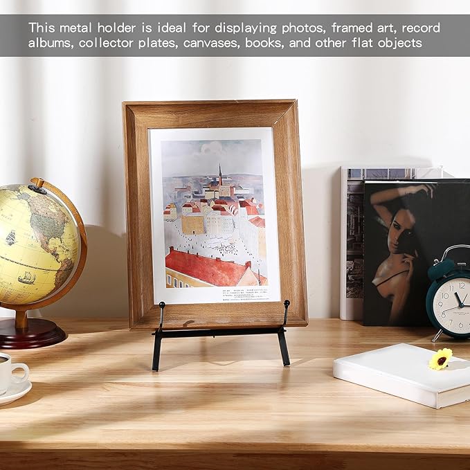 Leinuosen 1 Pcs Metal Easel Stand 16.5" H x 8.7" W x 4.3" D Table Top Easel Stand for Display Tripod Art Picture Mirror Modern Plate Holder for Display Book Photo Wedding Sign (Black)