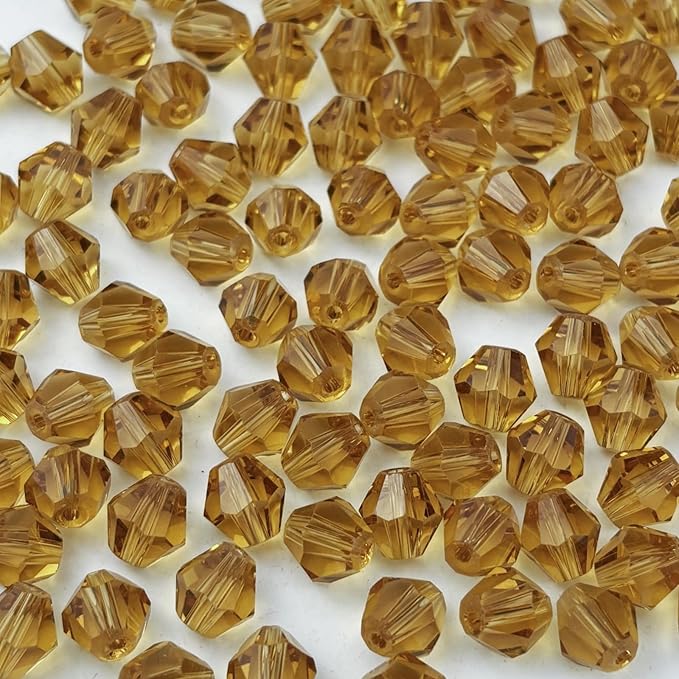 400pcs 4mm Bicone Glass Crystal Beads for Jewelry Making, Faceted Bicone Glass Spacer Beads for Bracelet Earring Necklace DIY Craft(Gold Champagne)