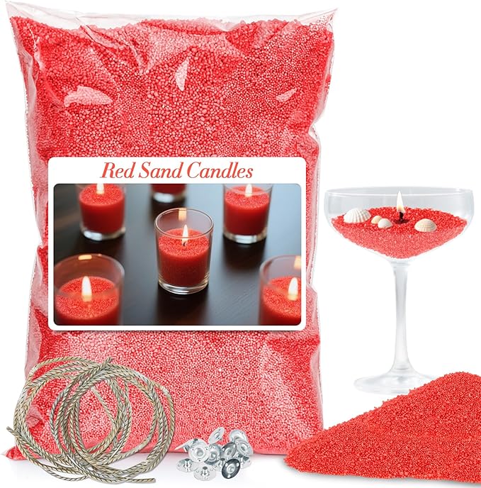 Sukh Red Sand Candles and Wicks - 430G(0.94lb) Candles Sand with Wicks Refillable Candle for Weddings, Dating, Halloween, Christmas