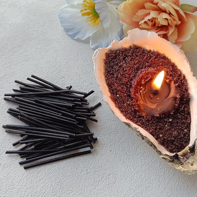 Pearled Candle Cotton Wicks 50-Pack for Sand Candles Making - 2Inch Metal-Free and Lead-Free Refill Sand Wax Wick for Candle Making DIY (Black)