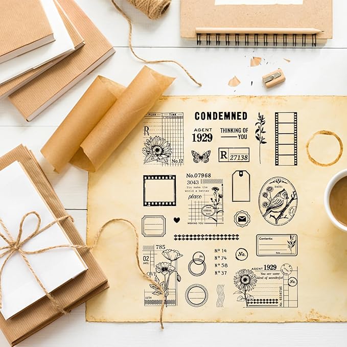 GLOBLELAND Art Journal Background Cling Rubber Stamp Art Journal Cling Mount Stamp Script Stamps Script Stamps for Card Making and Photo Album Decor Decoration and DIY Scrapbooking 8.66×7.09inch