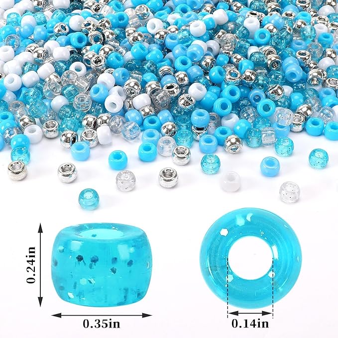 UPINS 1200Pcs Winter Pony Beads,Blue and White Pony Beads Hanukkah Snowflake Hair Glitter Beads Bulk Ocean Sea Beads for Crafts Friendship Necklace Earrings DIY