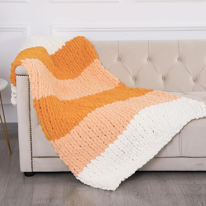 HOMBYS 12 Pack Assorted Chunky Yarn for Crocheting,Super Bulky Large Soft Fluffy Yarn,Plush Fuzzy Yarn,Thick Chenille Yarn for Hand Knitting/Arm Knitting,Orange Gradient(27yds,8 oz Each Skein)