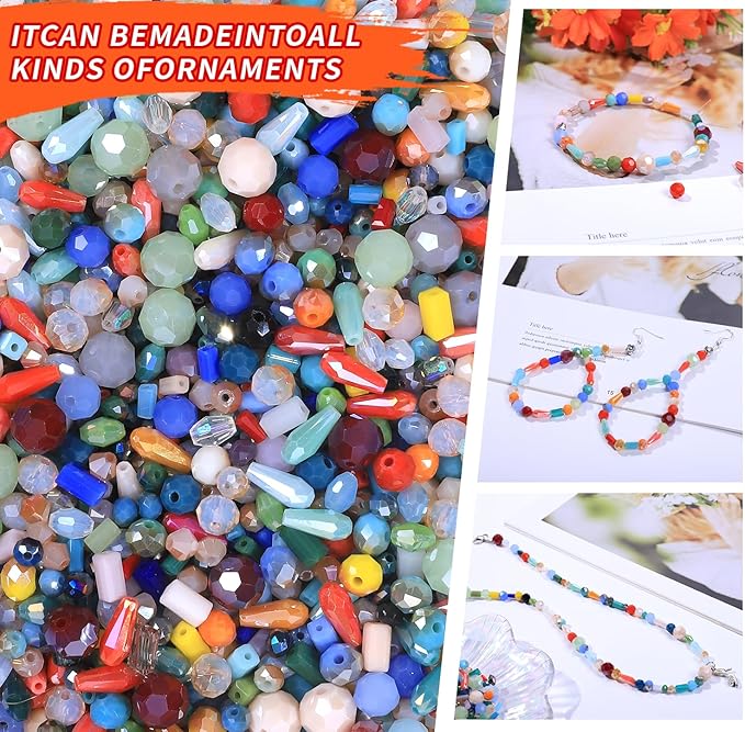 Assorted Glass Crystal Beads for Jewelry Making,DIY Lamp Work, Glass Spacer Beads Colorful Clear Electroplated Color Crystal Beads, Colorful Assortment Bulk Mix, Half Pound