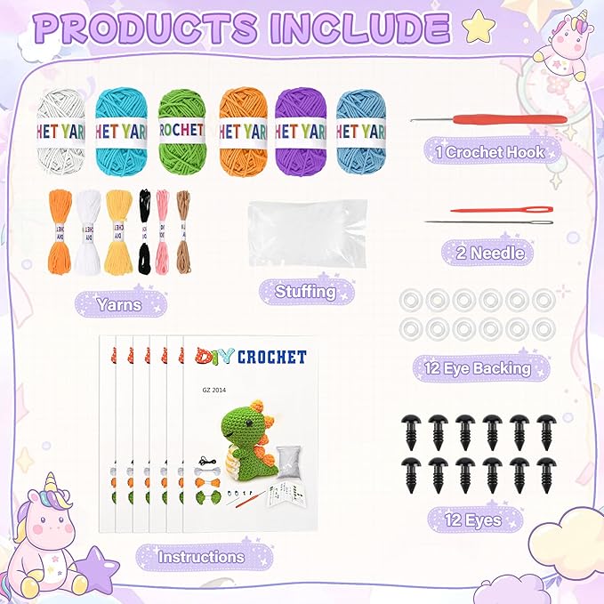 Mobelixy 6PCS Crochet Kit for Beginners, 2026 Christmas Knitting Kit with Step-by-Step Video Tutorials, Beginner Crochet Kit for Adults