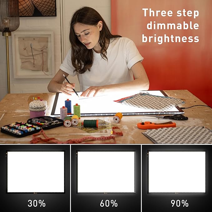 Daylight Wafer 3 Light Pad (A2+) Dimmable with Memory Function, Perfect for Tracing, Sketching, Scrapbooking and Other Craft Projects,18X23.5 inches, Black