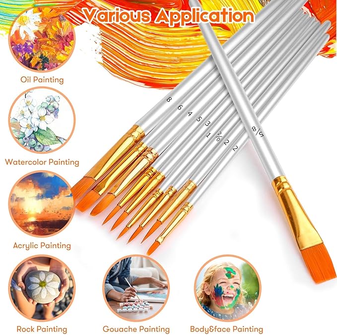 Soucolor 24Pcs Acrylic Paint Brushes Set, Halloween Arts and Crafts for Adults Kids, Round Pointed Tip Artist Paintbrushes for Acrylic Painting Oil Watercolor Canvas Boards Easter Eggs Rock Art