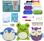 HKEUZEZO Beginners Crochet Kit Animal Knitting Set, 3 Pattern-Owl Penguin Frog Crochet Yarn with Step-by-Step Video Tutorials, Learn to Crochet Kits for Kids Adult