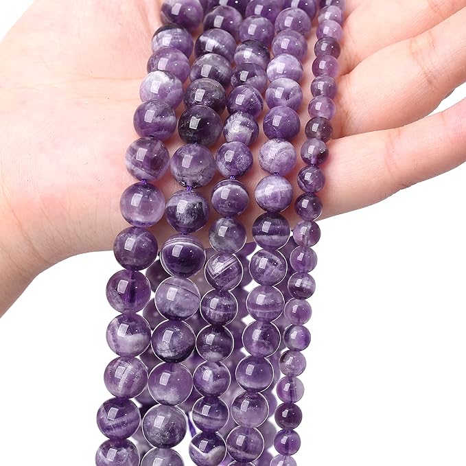 Natural Purple Dream Lace Amethysts Beads Crystal Round Loose Beads for Jewelry Making 10mm 38PCS 1 Strand 15" (Purple Dream Lace Amethysts, 10mm)