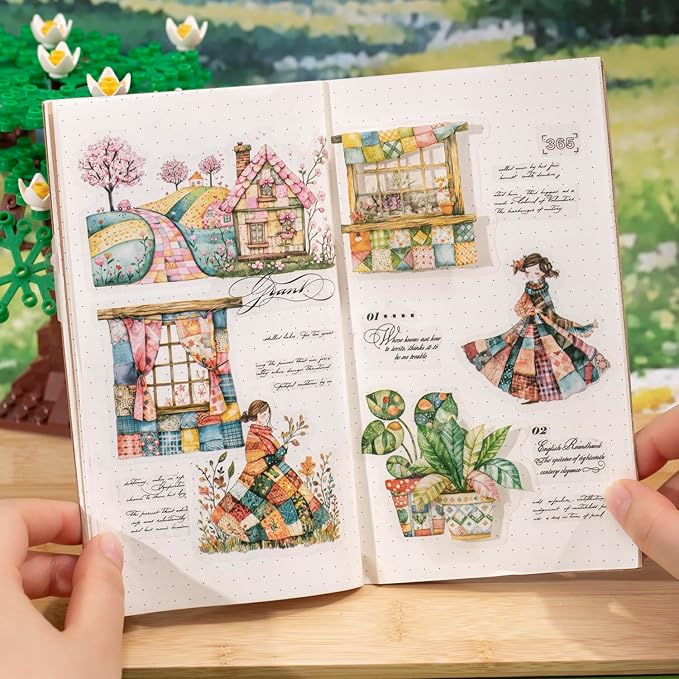 TIAMECH Spliced World PET Stickers - 60 Pcs Window Flower Bloom Plant & Playmates Cottage Girl Design, Waterproof Sticker for Journaling & Scrapbooking, Junk Journal Supplies, Ephemera & DIY Crafts