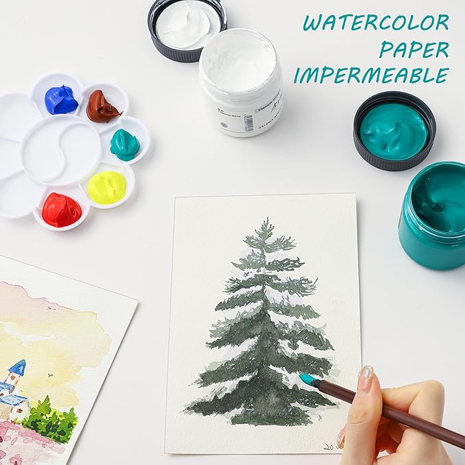 Silunkia 120 Sheets 100% Cotton Watercolor Paper 8.5 x 11 for Painting, 140lb/300gsm Heavyweight Cold Pressed Off White Paper for Students Adults Artists Drawing Valentine Gift Cards