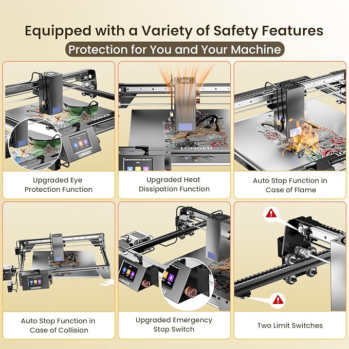 Longer RAY5 New Upgrade Laser Engraver, Laser Cutter 40W Output Power, Engraving Speed Up to 24,000 mm/min, 3.5” Color Touch Screen, App Offline Control, DIY Engraver Tool for Metal/Glass/Wood