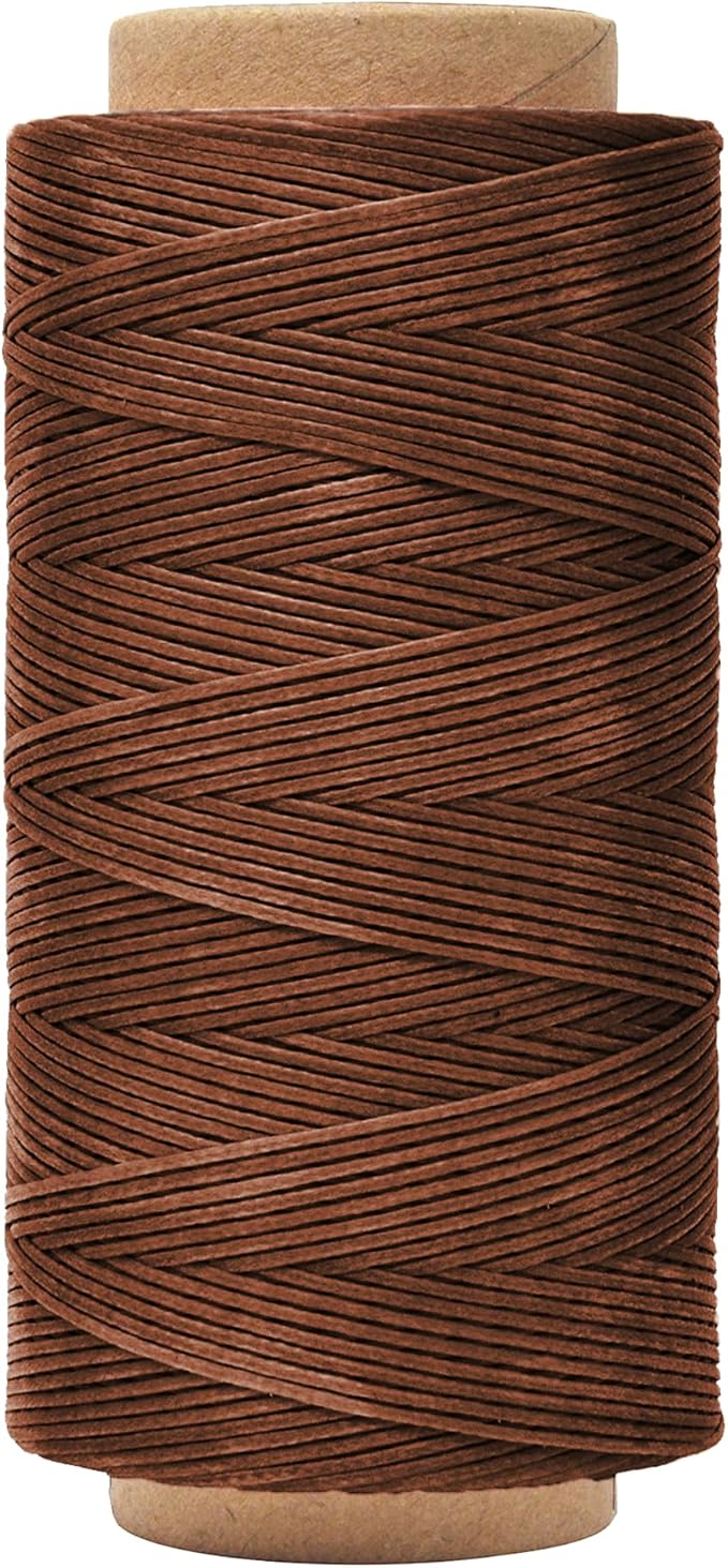 Mandala Crafts Brown Flat Waxed Thread for Leather Sewing - 197 Yds 210D 1mm Polyester Leather Thread String Waxed Cord for Leatherwork, Beading, Bookbinding, Hand Stitching