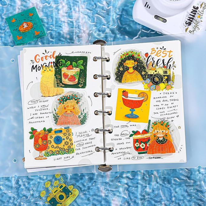 TIAMECH Holiday Facts PET Stickers - 180 Pcs Flower Shop Swimming Pool Girl Cat Design, Waterproof Sticker for Journaling & Scrapbooking, Junk Journal Supplies, Ephemera & DIY Crafts