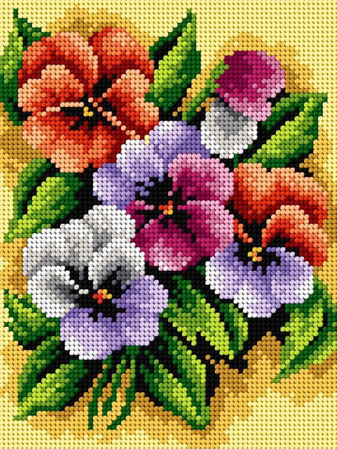 Wizardi Needlepoint Canvas for halfstitch Without Yarn A Bunch of Pansies 2482F Orchidea