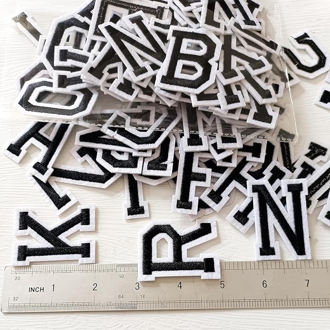 1.9 inch Iron on Letter Patches 78 Pieces, A-Z Embroidered Alphabet Patches for Clothing Jackets Hats Backpacks Jeans Black