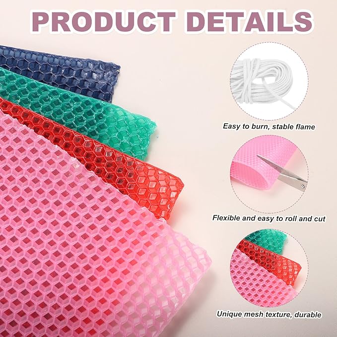 MECCANIXITY Beeswax Candle Making Kit,8x8 Inch 5pcs Red Beeswax Candle Sheets with 1pcs Cotton Wick for DIY Craft Gift Making