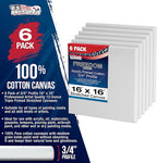 U.S. Art Supply 16 x 16 inch Stretched Canvas for Painting, 12oz Triple Primed, 6-Pack - Professional Artist Quality White Blank 3/4" Profile, 100% Cotton, Heavy-Weight Gesso - Acrylic Pouring, Oil