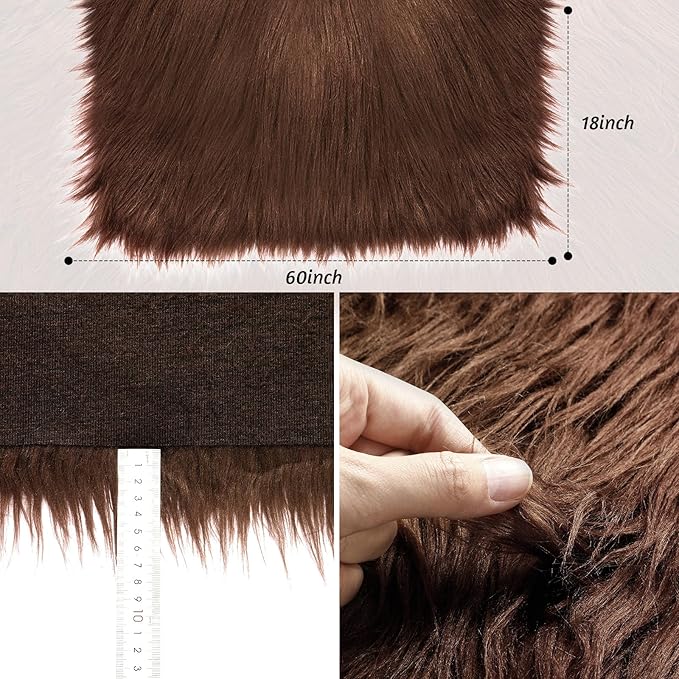 Tatuo 60 x 18 Inch Brown Faux Fur Fabric Christmas Fluffy Fuzzy Craft Fake Fur Cuts Shaggy Synthetic Plush Patch Sewing DIY Winter Halloween Costume Gnome Beard Miniature Dolls Rugs Mats Gift