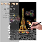 Scratch Rainbow Painting Art Paper Scratch & Sketch Art for Adults Scratch Painting Creative Gift Engraving Art&Craft Set Sketch Pad DIY Scratchboard with 4 Tools 11.7''x8.3''(City Series)